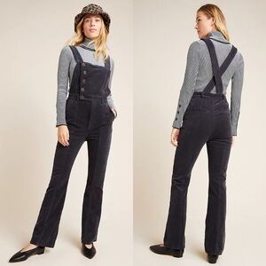 NWT ANTHRO PILCRO Vintage Inspired Retro Cozy Bootcut Button Front Navy Overalls